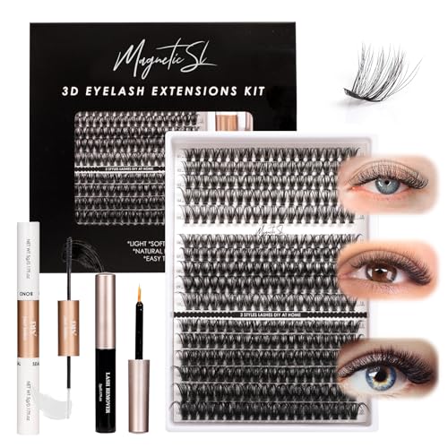 DIY Lash Extensions Kit 320pcs Individual Lashes Clusters 40D 50D 100D Eyelash Extension Kit with Applicator and Lash Bond+Seal Lash Remover For False Eyelash Mix 11-20mm (40D+50D+100D KIT)