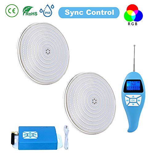 Preisvergleich Produktbild LyLmLe Harz Gefüllt Poolbeleuchtung LED,PAR56 35W Ultraflach Poolscheinwerfer RGB Externe Synchronisation mit Fernbedienung,140° Abstrahlwinkel,IP68 Wasserdicht, 12V AC(2er-Pack)