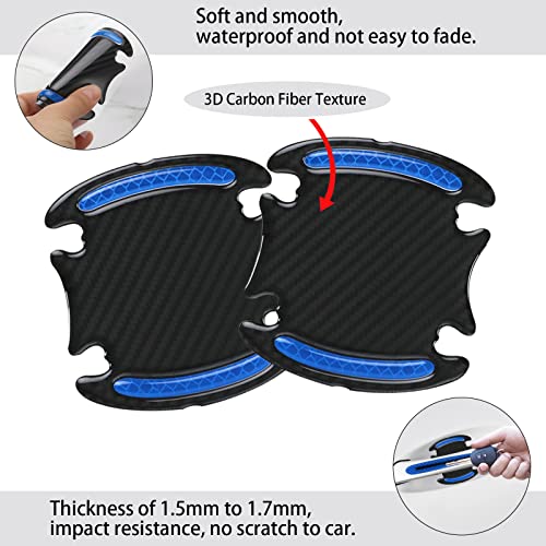 Leeloon 14Pcs Car Door Handle Cup Scratch Protector, Carbon Fiber Car Door Handle Sticker Scratches Protective Films, Self-Adhesive Car Door Bowl/Door Side Paint Protection Stickers (Reflective Blue) #TOP3