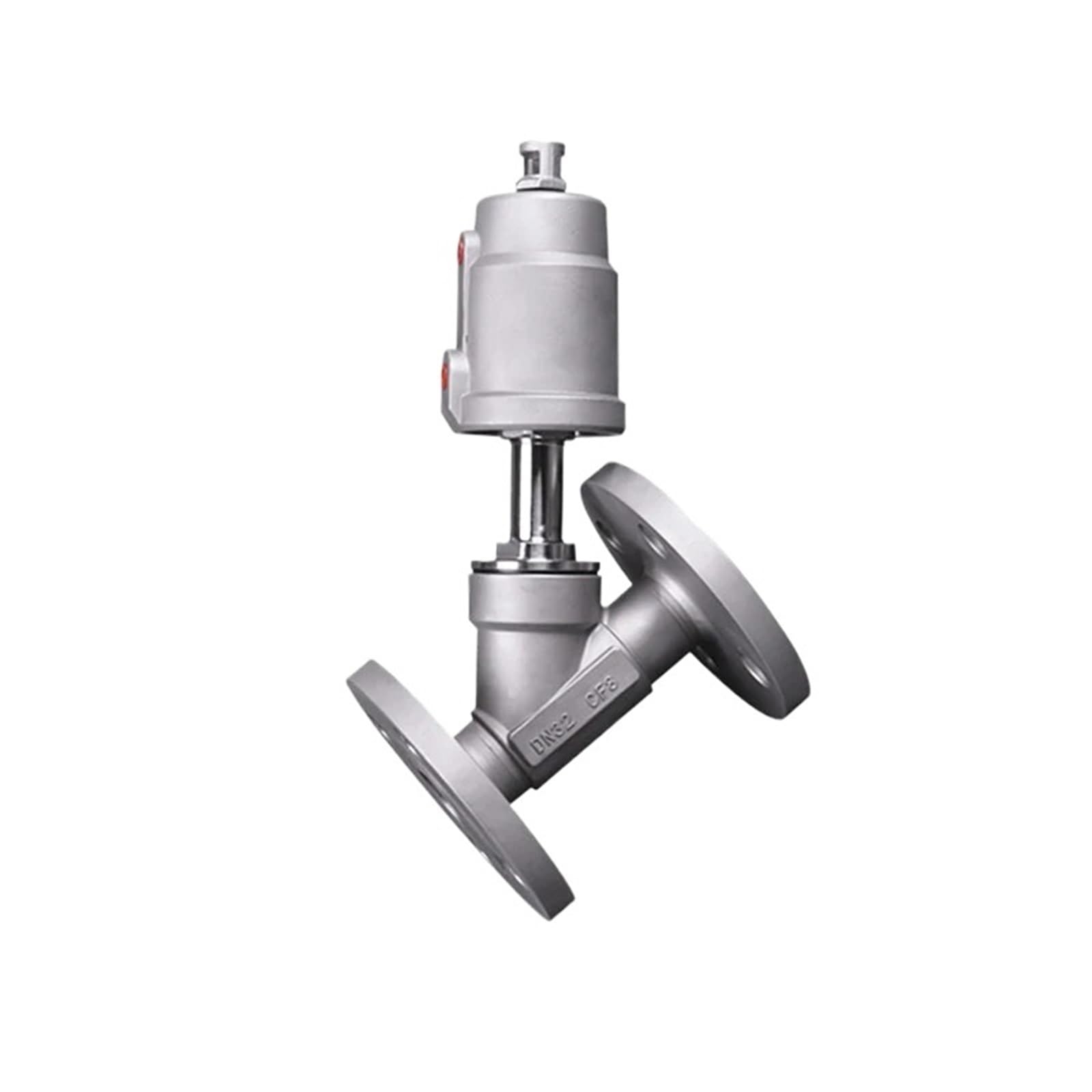 Vanne pneumatique à siège incliné DN32 corps inox 304 haute température pour fluide et vapeur