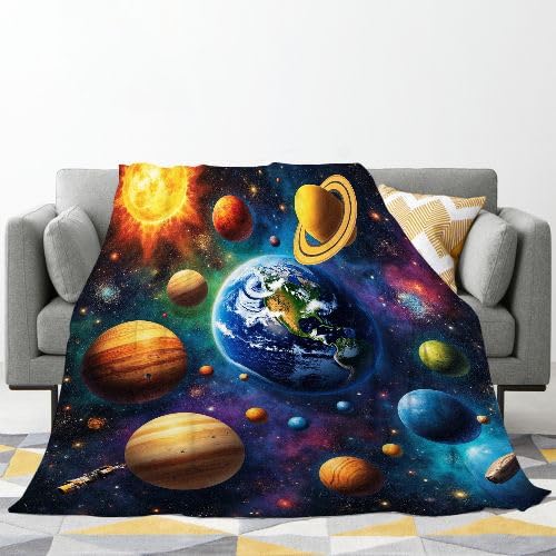 Mantas para Sofas Grandes 220x240 Planeta Colorido, Manta Termica Franela Mantilla Felpa para Cama 135/150, Mantitas Polar Suave y Cálida para Perro Mascota Habitacion Dormitorio