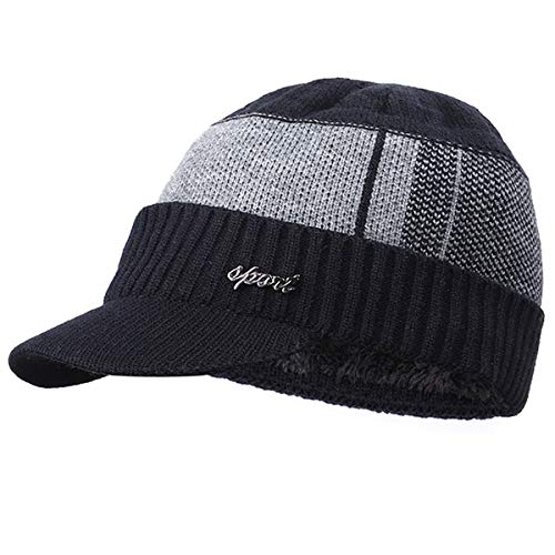 Yixda Bonnet d'hiver Chaud en Tricot avec visière pour Homme - Noir - Taille Unique Cover