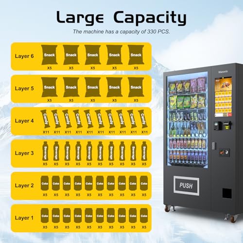 Image of Snack and Cold Drink Combo Vending Machine for Business 21 Inch Credit Card Reader and Coin /Bill Acceptor, 60 Slots /Refrigerated with Touch Screen