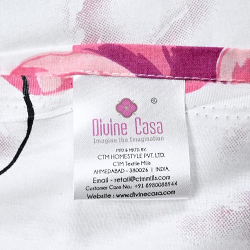 Image of Divine Casa 144 TC Cotton Double Bedsheet with 2 Pillow Covers | Soft Breathable Wrinkle Free Bedsheet for Double Bed | Printed Bed Sheet Set for Bedroom | 222 x 254 cm (Pink Blossom, Floral)