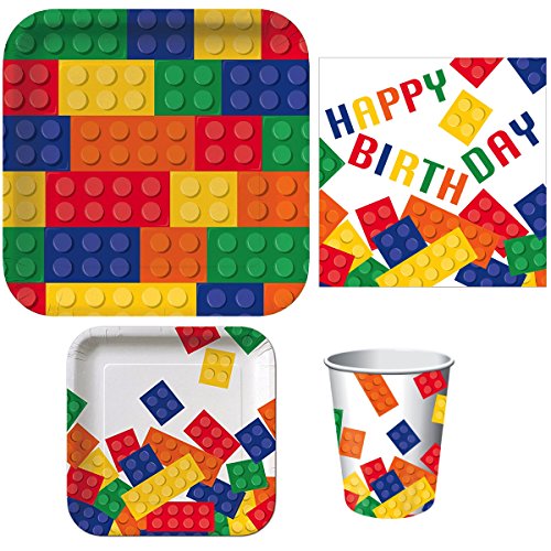 Building Blocks Birthday Party Supply Bundle Includes Dinner Plates, Dessert Plates, Happy Birthday