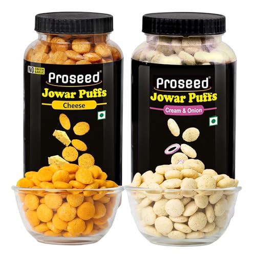 Image of Proseed Jowar Puffs (Cheese & Cream Onion) | 150g x 2 Packs (Total 300g) | Slow Roasted & 100% Veg | No Refined Flour, Sugar & Trans-Fat | Gluten Free | No Palm Oil | Healthy Millet Snacks