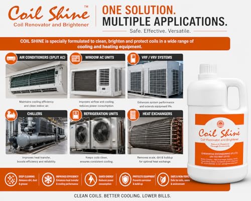 Image of Coil Shine AC Coil Cleaner and Brightener, Fast Foaming Formula, for Split AC, Window AC, Chillers and Heat Exchangers, 1 Litre