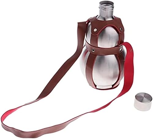 16 Oz Calabaza de acero inoxidable botella de vino Flagon Hervidor al aire libre Correa marrón