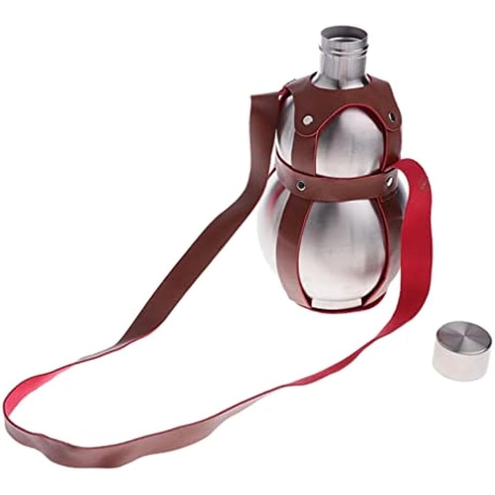 Hengyun 16 Oz Stainless Steel gourd Wine Flask Bottle Flagon Kettle Outdoor Brown Strap