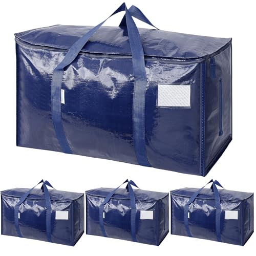 Image of TICONN 4 Pack Extra Large Moving Bags Heavy Duty with Zippers & Carrying Handles, Durable Storage Bags Moving Boxes for Closet Organizers and Storage (4 Pack, Navy)