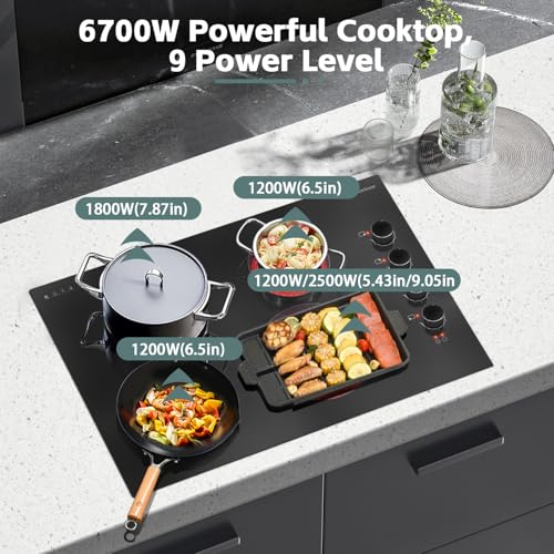 Image of Karinear 30 Inch Electric Cooktop 4 Burners, Knob Control Ceramic Cooktop | 30 inch Radiant Electric Stove Top, Glass Protection Metal Frame,Hot Surface Indicator, 220-240V, HardWire, No Plug, Black Knob