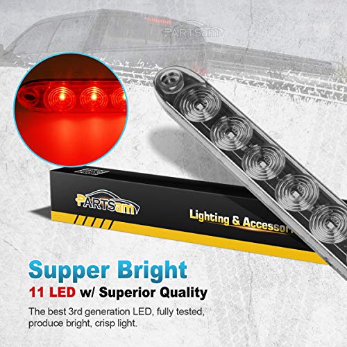 Image of Partsam 2pcs 15 inch inch Clear Lens Red 11 LED Flange Mount Trailer Truck RV Stop Turn Signal Tail Lamps 3rd Third Brake Light Bar Warning Light ID Bar