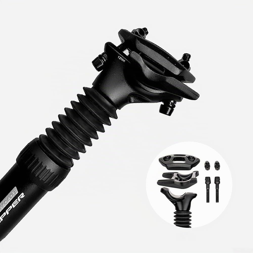 Zilimontt Reggisella ammortizzante per bicicletta, 350 mm, in lega di alluminio, con molla regolabile, per mountain bike, diametro 25,4-34,9 mm, nero