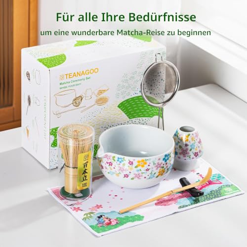 TEANAGOO Matcha Set mit Ausgießer, Weiß, Keramikschale, Bambusbesen – Ansicht 5