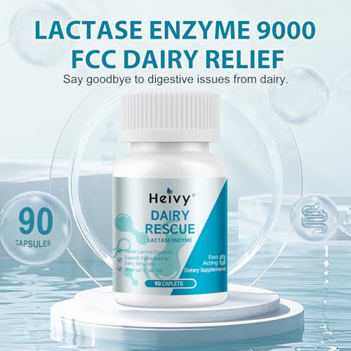 Image of Heivy Lactase Pills 9000 FCC, 90 Count | Fast Acting Dairy Digestion Support Supplement for Lactose Sensitivity