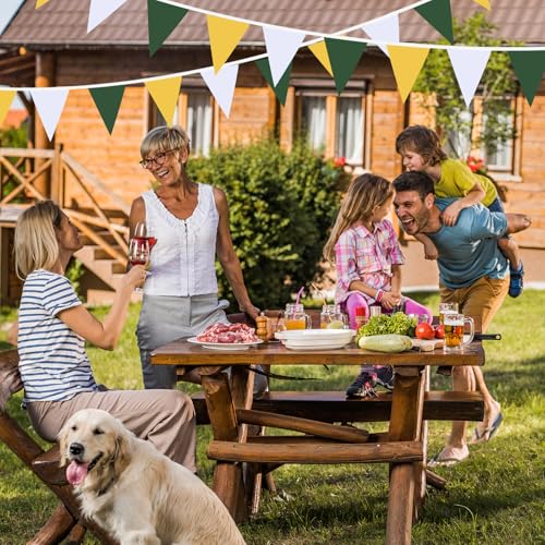 Image of Yellow Green White Pennant Banner Triangle Flag Bunting Garland for Wedding Birthday Baby Shower Graduation Golf Party Decoration