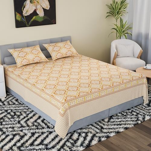 Image of Kuber Industries Cotton 160 TC Double Bedsheet With 2 Pillow Covers | Machine Washable Soft Bedsheet For Living Room, Home & Hotels | Flower Heritage - Brown