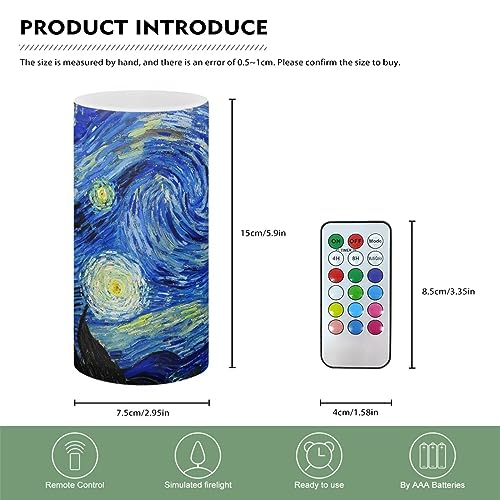 Image of Poceacles Flickering Flameless Candles with Multi Color Remote and Timer Starry Night Print Realistic LED Pillar Candles Battery Candles for Festive Wedding Party Home Decor