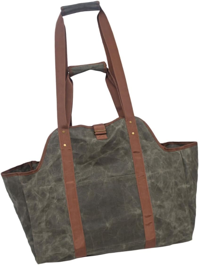 Capacity Waxed Canvas Log Holder Tote Bag Firewood Carrier Handle Strap for Storing Transporting Firewood Dirtproof Design for Fireplace Use