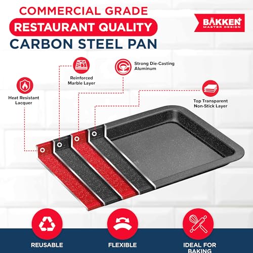 BAKKEN Kitchen Baking Pans - Nonstick Gray Coating, 13.18’’ × 8.66’’ Commercial Grade Carbon Steel Cookie Sheet, Baking Kitchen Essentials, PFOA, PFOS, PTFE Free, Oven Safe Tray (450° F), Gray by Bakken- Swiss - Used condition - Image 3