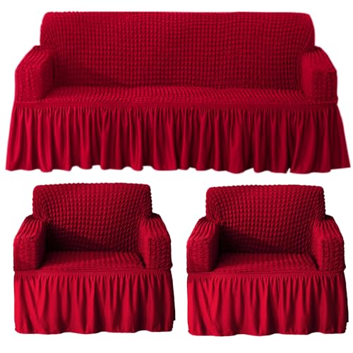 HOKIPO Elastic Stretchable Turkish Bubble Frill Sofa Cover 3 Seater and 2 Seater, Scarlet Red (AR-5255-SRED*2 + AR-5257-SRED) (B0DCGH96X5) Amazon Price History, Amazon Price Tracker