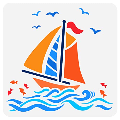 FINGERINSPIRE Nautische Segelboot Schablone 30x30cm Ausgehöhlte Möwen Meeresfische Schablone, Wiederverwendbar Meerwasser Wellenschablone Boot Zeichenschablone Für DIY Fotoalbum, Mauer, Segeltuch FINGERINSPIRE Nautische Segelboot Schablone 30x30cm Ausgehöhlte Möwen Meeresfische Schablone, Wiederverwendbar Meerwasser Wellenschablone Boot Zeichenschablone Für DIY Fotoalbum, Mauer, Segeltuch