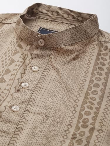 Image of Majestic Man Men Slim Fit Ethnic Motifs Cotton Printed Half Sleeve Short Kurta