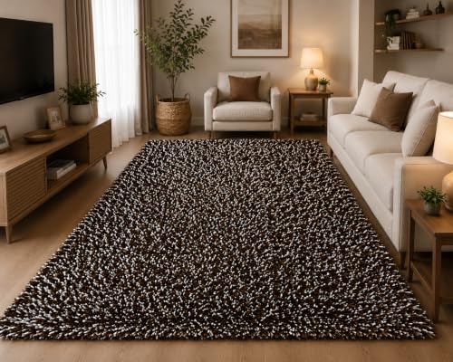 Image of tie die Shaggy Carpet for 2 Inch Thickness Living Room - Soft Fluffy Rug & Non Slip Runner Carpet - Cozy Shaggy Area Rug for Bedroom & Lounge [6x8 Feet Brown]