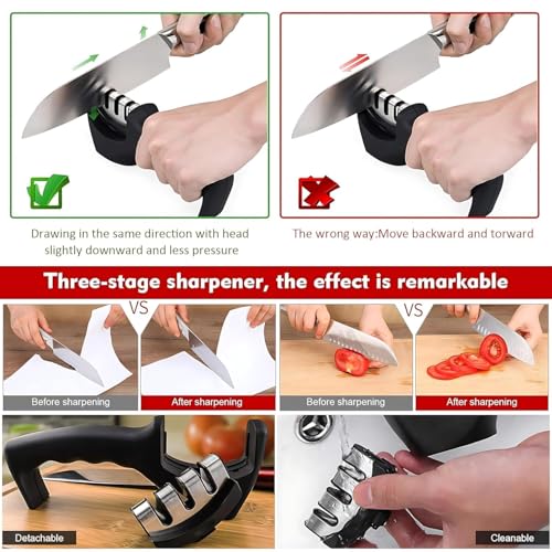 Image of PARYO Kitchen Knife Set 3-Piece with Knife Sharpener Tool, Stainless Steel Chef Knives, Sharp Cutting Knives for Kitchen, Vegetable, Fruit & Meat Cutting (3 Knife Set + Knife sharpner)