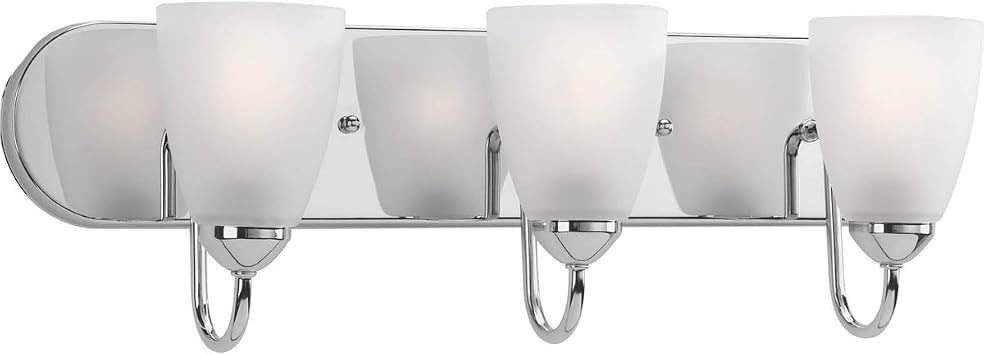 Progress Lighting Gather Collection 3-Light Etched Glass Traditional Bath Vanity Light Polished Chrome