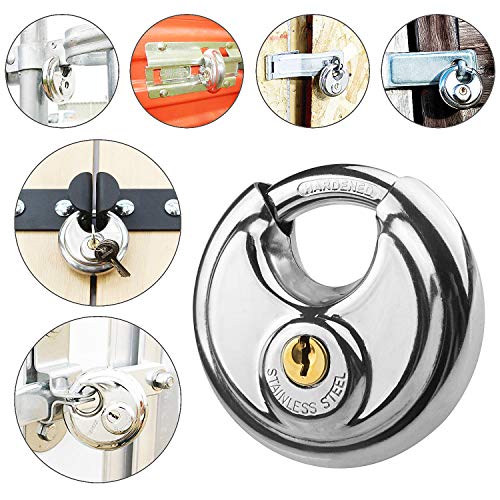 ABuff Disc Keyed Padlock 2 Pack Round Padlock Stainless Steel Disc Padlock 2-3/4 inches Heavy Duty Disc Lock with Key for Storage Unit, Garages, Fence and Sheds