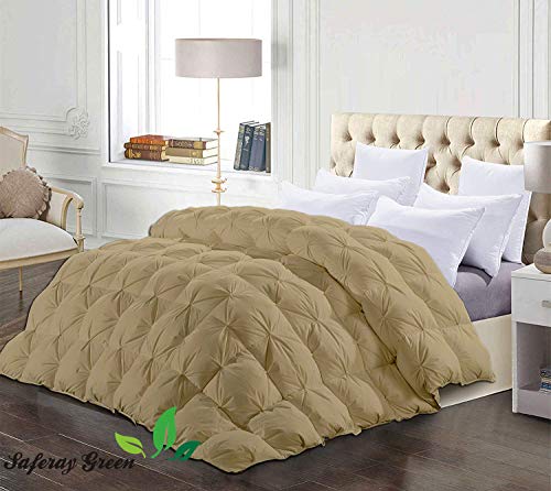 Saferay Green All-Season Luxury - Pintuck Style 100% Organic Cotton Super King Plus Size 120"X120" Inches 3-Piece Pinch Pleat Comforter With 4 Corner Tabs, 500 Gsm - Machine Washable (Toupe Solid) #TOP1