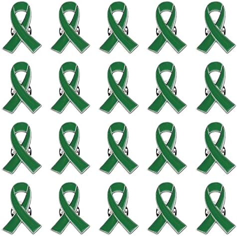 WANDIC Ribbon Pin Charms, Metal Awareness Lapel Pin Ribbon Brooch Mixed Color Lapel Pins Hope Pins Enamel Jewelry Pins for Decoration (Green, 10)
