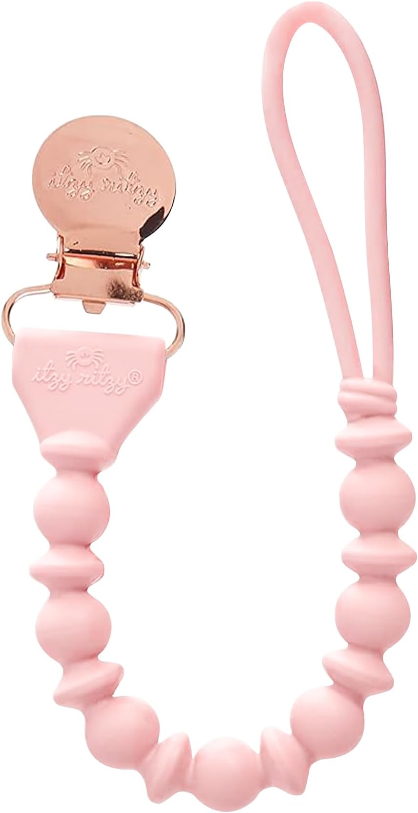 Itzy Ritzy Silicone Pacifier Clip – 100% Food Grade Silicone Pacifier Strap with Clip Keeps Pacifiers, Teethers & Small Toys in Place Features One-Piece Design & Cord (Pink)