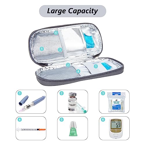 SUNMON Mojiro Kühltasche mit 2 wiederverwendbaren Kühlakkus, Isolierte Insulin Wegovy Kühltasche Etui Wasserdicht Ozempic Reisetasche für Diabetikerzubehör, 4-6 Std.Kühlung Medikamententasche(Grau)