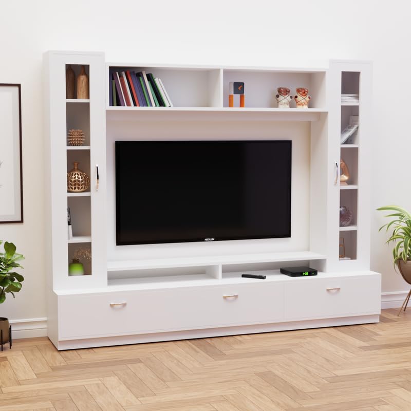 NEEHV HOME Bella TV Unit for Living Room | Entertainment Unit | Ideal Storage for TV up to 65" (Frosty White, 40 X 215 X 175)