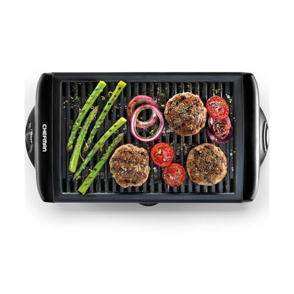 Chefman Electric Smokeless Indoor Grill w/ Non-Stick Cooking Surface & Adjustable Temperature Knob from Warm to Sear for Customized BBQing, Dishwasher Safe Removable Water Tray, Black