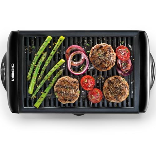 Chefman Electric Smokeless Indoor Grill w/ Non-Stick Cooking Surface & Adjustable Temperature Knob from Warm to Sear for Customized BBQing, Dishwasher Safe Removable Water Tray, Black by Chefman - Used condition - US$33.54