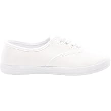 sole london Ladies Flat Plimsolls Lace Up Canvas Trainers Womens Casual Pumps Lightweight Girls White Fashion Sneakers Comfortable Everyday Walking Shoes