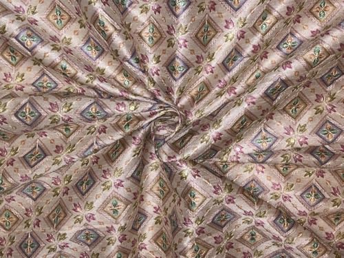 Tissu brocart de soie ivoire jacquard floral BRO1069 au mètre pour couture et broderie