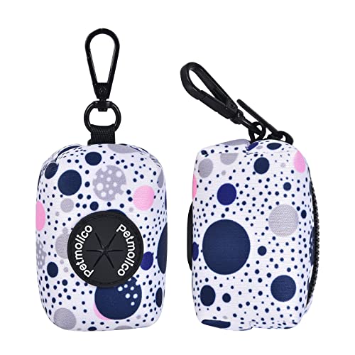 Image of Petmolico Dog Poop Bag Holder Leash Attachment, Dog Waste Bag Dispenser Zippered Pouch, Fits Any Dog Leash, Includes Free Roll of Dog Bags, Poop Bag Dispenser - 2 Pack, Blue Dots