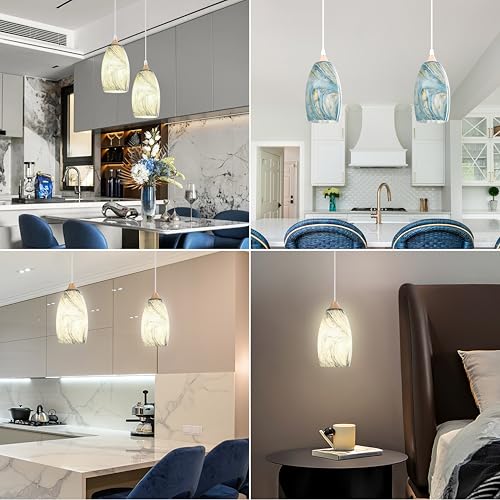 Image of GO&SO Ink-blue Glass Lamp Shade Set of 2,7.8 inch H x 4 inch D,Oval Pendant Light | 1.57 inch Fitter E26 Base,Hand-Blown Art Fixtures,Chandelier Shades for Kitchen Island,Hanging Light Shades