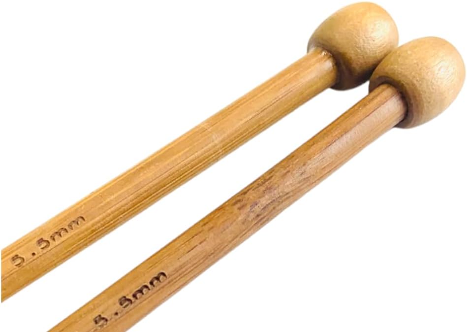 AARNAV 2 x 35cm Long Bamboo Knitting Needles Single Pointed Needles | Pair of Flat Knob Bamboo Knitting Needles (14 inche), Crafting Knitting Pins Weaving Pins, Yarn Needles (2 x 5.5mm)