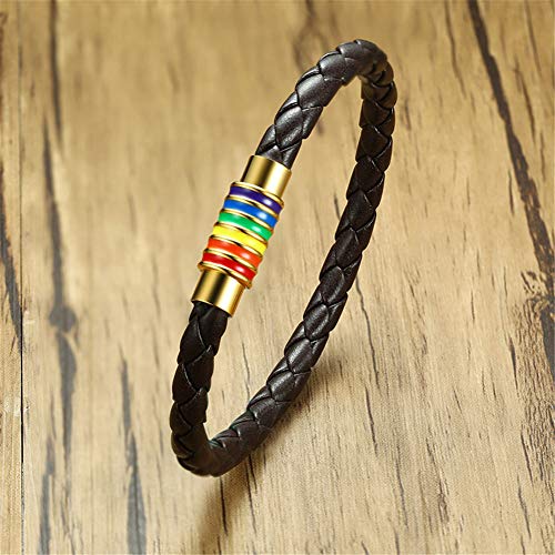 Image of Leather Braided LGBT Rainbow Bangle Bracelet - Gay & Lesbian Pride