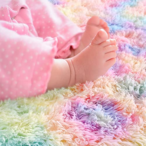 Noahas Oval Fluffy Rainbow Rug 2.6X5.3 Small Kids Rugs For Bedroom Girls Aesthetic,Bedside Bedroom Rug,Ultra Soft Runner Carpet Modern Shaggy Nursery Area Rugs Home Decor #TOP3