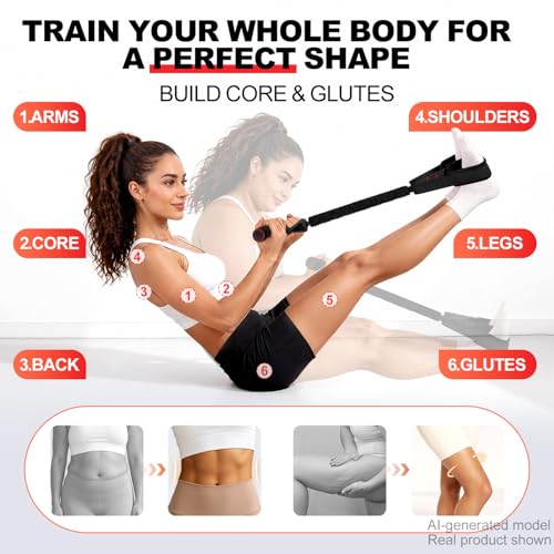 Image of Multifunctional Durable Pedal Resistance Band with Handle, Upgraded Elastic Exercise Bands for Home Gym, Anti-Snap Sit Up Equipment & Ab Trainer for Core /Arms /Legs /Glutes Workout for Women