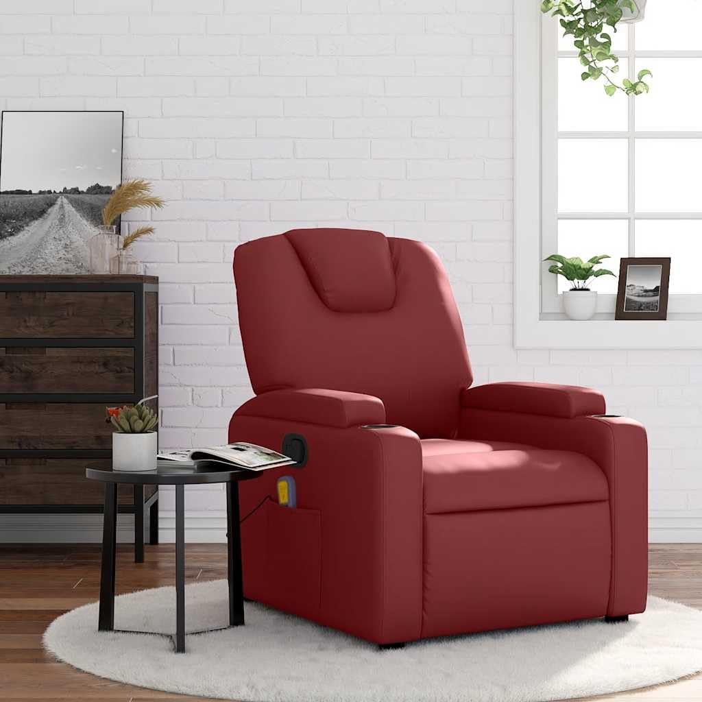 Poltrona massaggiante rosso vinaccia ecopelle regolabile manualmente a 6 punti massaggio vibrante comoda poltrona lounge per camera da letto, soggiorno, portata massima 110 kg