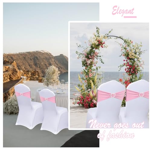 Fbewom Pink Chair Sashes 60 Pack Spandex Pink Sashes for Chairs Stretch Chair Sashes Clearance with Heart Buckle Slider for Wedding Banquet Party Decorations