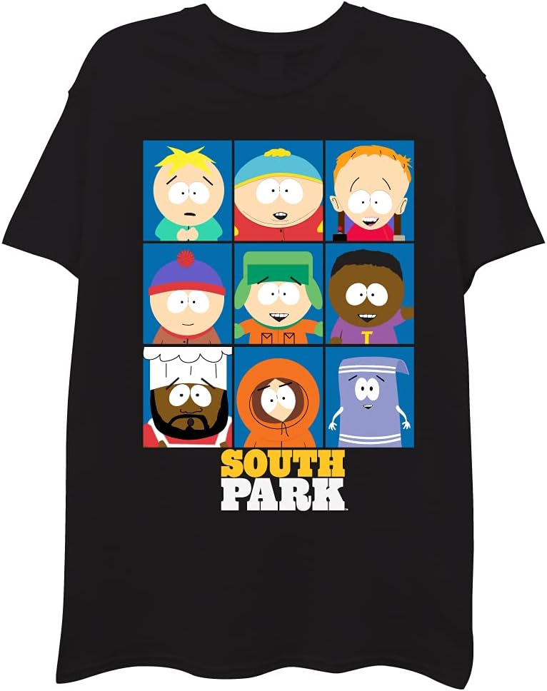 South Park Men's South Park Character Group T-Shirt - Kenny, Eric, Stan, Kyln, Chef T-Shirt (Pack of 1)