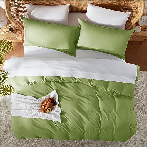 Nestl Twin Duvet Cover Set with Comforter Insert - Calla Green 3 Piece 68x90 Duvet Cover & 1 Pillow Sham with White Quilted Down Alternative Comforter, Ultra Soft, All Season